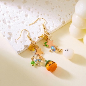 Pendientes de Borla con Colgante de Calabaza Fantasma Naranja de Verano para Mujer, Aleación Chapada en Oro para Fiestas, Accesorios para Orejas de Halloween - Product Image 4