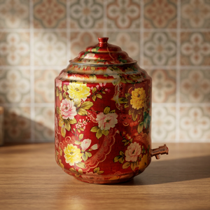 Distributeur d'eau floral rouge avec robinet en cuivre pour usage domestique - Product Image 5