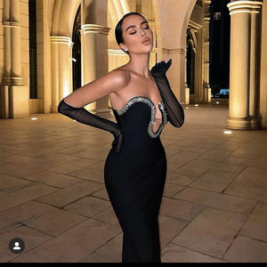 Vestidoエレガントなブラックストラップレスクリスタル誕生日結婚披露宴ロングガウン女性ブライダルウエディングドレスプラスサイズマキシイブニングドレス - Product Image 2