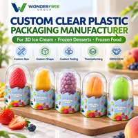 Barquettes en plastique PET de qualité alimentaire pour fruits et glaces 3D, emballage personnalisé avec manchon en papier, formes et designs variés, vente en gros