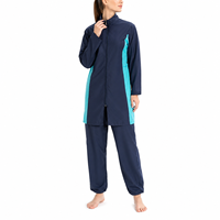 Ensemble uniforme de travail modeste à col montant et blocs de couleur, haut long à manches ajustables et pantalon jogger, pour personnel de spa et tenue de bain, personnalisable