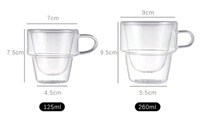 Mug à café en verre moderne de luxe empilable à double paroi avec poignée, 150 ml et 280 ml, en stock, promotionnel