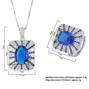 Bijoux de mode écologiques en cuivre, ensemble de bagues carrées géométriques en zircone cubique verte 15*20MM pour cérémonie de mariage - Product Image 2