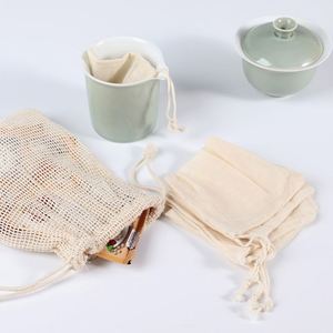 Recycled Natural Cotton Net Drawstring <b>Bag</b> with Custom logo <b>Reusable</b> Factory Produce Fruits Mesh <b>Bags</b> Net <b>Bag</b> for Grocery - Product Image 4