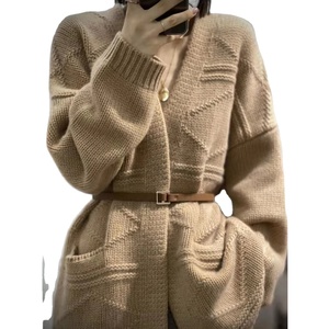 Manteau pull femme épais, ample, paresseux, long, automne et hiver Cardigan en tricot pur cachemire - Product Image 1