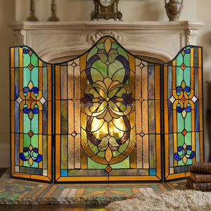 Paravent de cheminée victorien pliable en 3 parties, en verre teinté style cathédrale, sur mesure, fabriqué en Chine, taille 100*70CM - Product Image 3