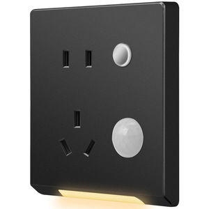 Home Hallway Motion Sensor Switch Panel Five Hole Usb <b>Socket</b> With Floor <b>Light</b> Led Night <b>Light</b> - Product Image 1