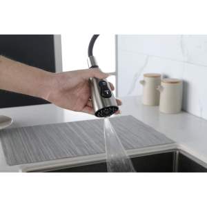 Grifo de cocina monomando de arco alto con rociador extraíble, de níquel cepillado, montado en cubierta, de cobre, diseño moderno - Product Image 6