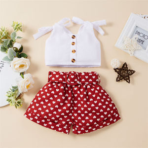 Chemises sans manches pour bébés et shorts imprimés cœur, ensembles de vêtements d'été pour filles, vêtements en deux pièces pour tout-petits - Product Image 5
