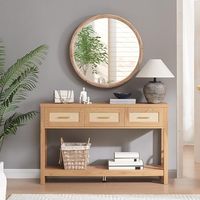 Table console en bois à 3 tiroirs, étagère de rangement style bohème, table étroite pour canapé, 2 niveaux, pour salon, couloir, hall d'entrée, meubles de maison
