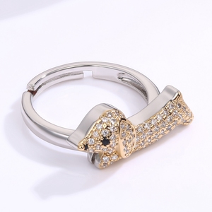 Bague mignonne avec empreinte de patte de chiot, de chien, de chat, de dachshund, plaqué deux tons, bijoux pour femmes - Product Image 4