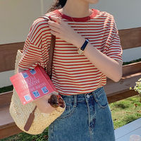 Camiseta verde a rayas para mujer, verano de manga corta, novedad de 2023, Camiseta holgada de cuello redondo que combina con todo, ropa Superior de Media manga