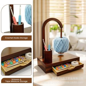 Solid Wood Yarn Rack With Storage Drawer <b>Crochet</b> <b>Hook</b> Holder Yarn Ball Stand For Crafting - Product Image 2
