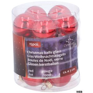 Adornos Navideños Rojos Brillantes y Mate de 3 cm, Paquete de 15 para Decoración de Árboles - Product Image 1