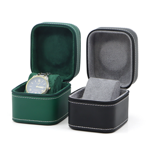 Boîte de rangement pour montres haut de gamme faite à la main, en carton premium, base rigide, vert foncé/noir, deux options de couleur, fermeture à glissière - Product Image 1