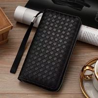 Dompet Panjang Anyaman Baru 2026, Grosir Laris Manis, Dompet Kulit PU Fashion Portabel dengan Banyak Slot Kartu dan Resleting