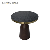 Table basse moderne en cuir à motif d'eau noire, base en noyer, base en métal, table basse ronde pour chambre à coucher, table basse de chevet
