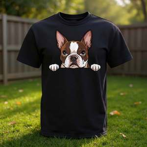 Camiseta Boston Terrier Peeking Puppy Dog Lover, negra, talla mediana, unisex, cuello redondo, manga corta, impresión digital - Product Image 3