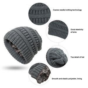 Gorro de Punto para Mujer, Forro de Seda Satinado, Protección para el Cabello, Diseño Térmico, Resistente al Viento, para Invierno - Product Image 2