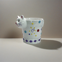 Jardinière en céramique en forme de chat Pot de plantes décoratif animal mignon Jardinière florale et à pois colorée créative pour bureau ou maison