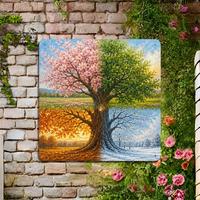 Vier Seizoenen Boom Aluminium Paneel Schilderij Metalen Wanddecoratie Aluminium Kunstprint Vierkant 20 cm