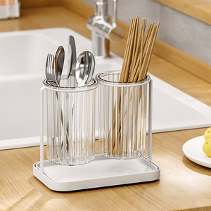 Round Chopstick Holder With Tray See Through Multipurpose Draining Rack For Kitchen Utensil Storage - Product Image 3