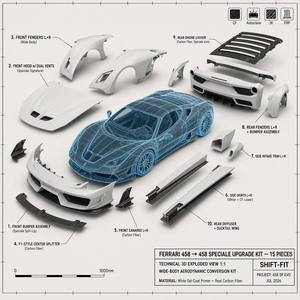 ชุดแต่งสไตล์สปอร์ตสำหรับ <span class=keywords><strong>Ferrari</strong></span> <span class=keywords><strong>458</strong></span> Italia <span class=keywords><strong>Spider</strong></span> <span class=keywords><strong>ราคา</strong></span>โรงงาน ประกอบด้วยลิ้นหน้า ดิฟฟิวเซอร์หลัง สเกิร์ตข้าง อะไหล่แต่งรถน้ำหนักเบา - Product Image 3