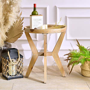 INNOVA Home Accent Solid Wooden <b>Round</b> Foldable Durable Multifunctional Storage Coffee <b>Table</b> for Living Room - Product Image 1