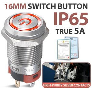 Interruttori a Pulsante LED in Acciaio Inox da 12mm 5A, Impermeabili, Micro Interruttori di Alimentazione per Auto Elettriche con Lampada - Product Image 1
