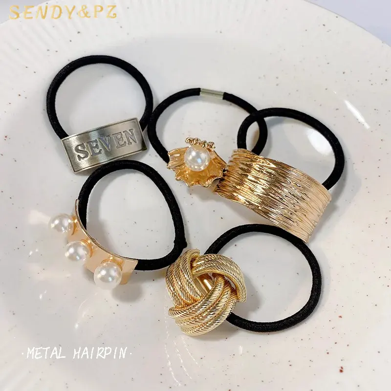 Koreanische Mode Pearl Plating Pferdes chwanz Gold Metall Zubehör Elastische Haar bänder Krawatten für Mädchen Geschenke