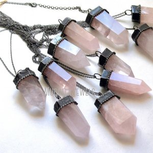 NM40505 Women Large Rose Quartz Crystal Healing Stone Point Obelisk Pendulum Pendant Necklace <strong>Witch</strong> Wicca Gift <strong>Jewellery</strong> - Product Image 5