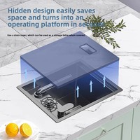 Fregadero oculto moderno que ahorra espacio, de acero inoxidable 304, de un solo tazón con cubierta para encimera, ideal para cocinas compactas.