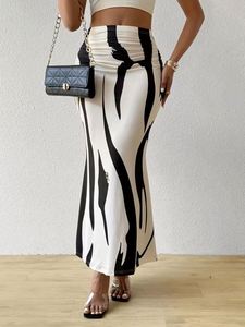 Trendy <b>Summer</b> <b>Skirts</b> for Women Street Wear High Waist Lace-up Plaid Print Irregular A-line <b>Long</b> <b>Skirt</b> for Women - Product Image 4