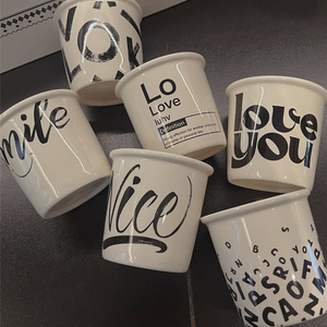 Custom No Handle Ceramic Mug Simple Letter Handheld Latte Coffee Cup for Cafe - Product Image 4