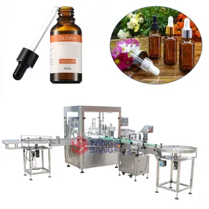 Automatic 10ml 1oz 2oz Essential Oil Bottle Filling Machine, 4 Heads Boston Round Glass Dropper Bottle Filling Production Line