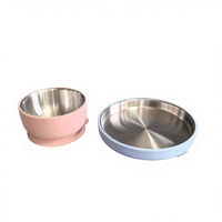 Ensemble de 2 pièces pour l'alimentation des bébés, très vendu : Assiette et bol pour tout-petits avec manchon en silicone antidérapant, sans BPA