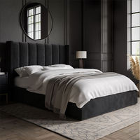 Cama Ajustable de Lujo, Tamaño King, Moderna, Tapizada en Terciopelo Negro, con Mechones, Cómoda, Fácil de Montar, Muebles para Dormitorio
