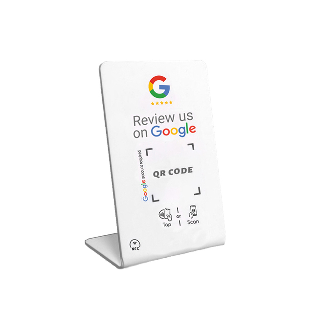 Custom QR Code Business Card Social Media Blank Acrylic NFC RFID 13.56MHz Mini Tag Waterproof Menu Display Table Stand Google