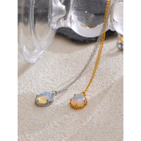 JINYOU 4834 Nouveauté Collier pendentif imitation opale, collier pendentif en acier inoxydable imperméable pour femmes, cadeau de bijoux