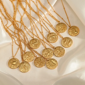 Nouveauté : Collier pendentif <span class=keywords><strong>Horoscope</strong></span> vintage plaqué or 18 carats, unisexe, design gaufré, signes <span class=keywords><strong>du</strong></span> zodiaque, acier inoxydable - Product Image 4