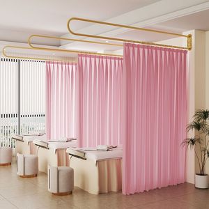 Séparateur de pièce <span class=keywords><strong>pour</strong></span> salon de beauté Cloison d'intimité Diviseur de pièce en forme de U Support mural en métal Crochets plats blancs Rideau médical - Product Image 2