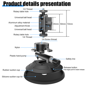 Support à ventouse puissant de 6 pouces avec pompe à vide, capacité de charge verticale de 70 kg et filetage de 1/4 po pour support de caméra sportive de voiture - Product Image 4