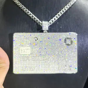 Cartão de crédito personalizado fabricante prata 925 cruz com diamante DVVS1iced fora moissanite luxo pingente