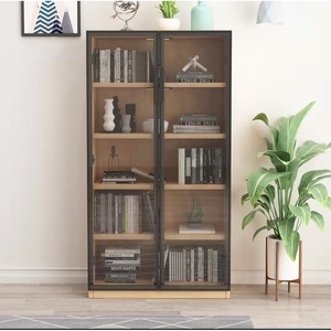 Shulin Modern <b>Solid</b> <b>Wood</b> <b>Bookcase</b> With Glass Doors Adjustable Shelves Illuminated Storage Cabinet For Home Office - Product Image 3