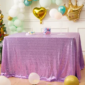 Amazon Hot Sale 132 Elegant Violet Ronde Rechthoek Tafelkleed Lovertjes Tafelkleed Linnen Voor Bruiloftsfeest Decoratie