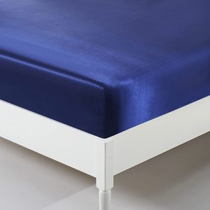 Ensembles de drap-housse en Satin rafraîchissant <span class=keywords><strong>bleu</strong></span> <span class=keywords><strong>marine</strong></span> taille Queen entièrement élastique - Product Image 2