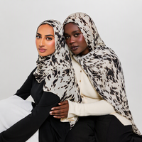 Foulard Hijab Modal Vela à motif pied-de-poule marron et crème, long, imprimé floral, avec logo personnalisé du fabricant