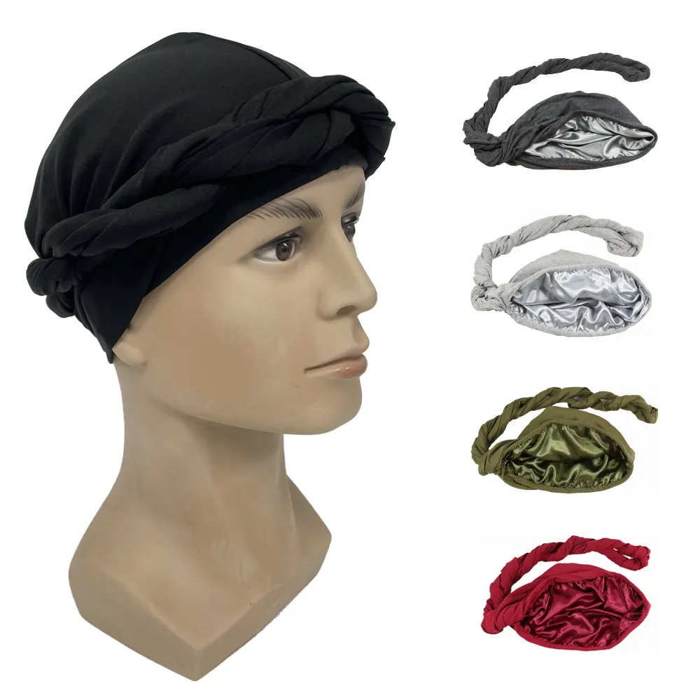 Low moq hot sell high quality soft silky satin lined head wrap male halo turban men ez pz turban for men