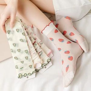Women's Fruit Pattern <b>Lace</b> <b>Socks</b> Mid Calf Breathable Cotton Casual <b>Socks</b> For Youth - Product Image 3