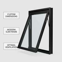 Fenêtre à auvent commerciale en aluminium à double vitrage trempé, étanche, avec moustiquaire et verrouillage multipoints, OEM